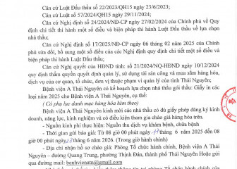 Thông báo mời chào giá gói thầu: Giấy in các loại năm 2025 cho Bệnh viện A Thái Nguyên