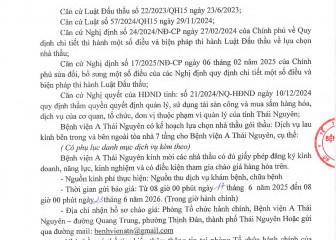 Thông báo mời chào giá gói thầu: Dịch vụ lau kính bên trong và bên ngoài tòa nhà 7 tầng cho Bệnh viện A Thái Nguyên