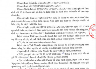 Thông báo mời chào giá gói thầu: Nước rửa tay Lifebuoy và giấy vệ sinh bệnh nhân cho Bệnh viện A Thái Nguyên