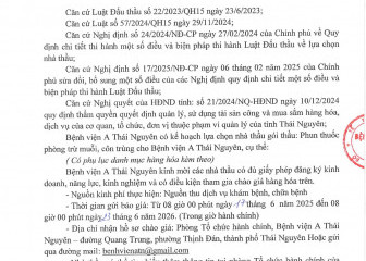 Thông báo mời chào giá gói thầu: Phun thuốc phòng trừ muỗi, côn trùng cho Bệnh viện A Thái Nguyên