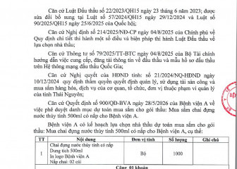 Thông báo mời chào giá gói thầu: Mua sắm chai đựng nước thủy tinh 500ml có nắp cho Bệnh viện A