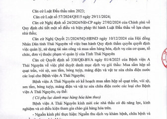 Thông báo mời chào hàng gói thầu: Mua sắm hộp số quạt trần, vòi sịt, sen tắm, bóng tuýp, máng điện và vật tư sửa chữa điện nước