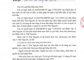 Thông báo mời chào hàng gói thầu: Thuê máy photocopy cho Bệnh viện A Thái Nguyên