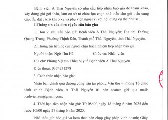 Thông báo mời chào giá gói thầu: Cung cấp, lắp đặt các ổ khí o xy và phụ kiện ngoại vi