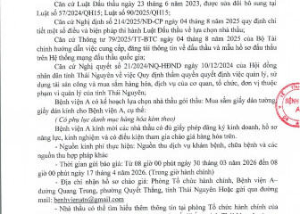 Thông báo mời chào giá gói thầu: Mua sắm giấy dán tường, giấy dán kính cho Bệnh viện A