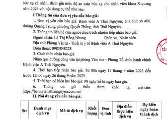 Thông báo mời chào giá gói thầu: Đo liều bức xạ cá nhân, đánh giá mức độ an toàn bức xạ cho nhân viên X-quang năm 2025