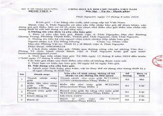 Thông báo mời chào giá gói thầu: Sửa chữa các trang thiết bị y tế của Bệnh viện A