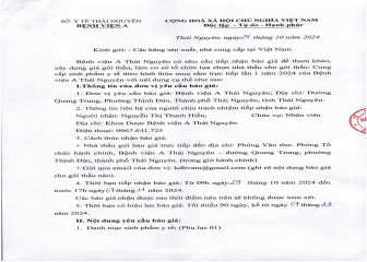 Thông báo mời chào giá gói thầu: Cung cấp sinh phẩm y tế theo hình thức mua sắm trực tiếp lần 1 năm 2024