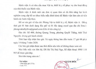 Thông báo mời chào giá gói thầu: Mua vật tư, thiết bị y tế phục vụ cho hoạt động của nhà thuốc của Bệnh viện
