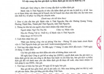 Thư mời báo giá về việc cung cấp báo giá dịch vụ thẩm định giá tài sản là thiết bị y tế