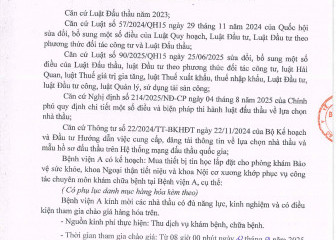 Thông báo mời chào hàng gói thầu: Mua thiết bị tin học lắp đặt cho phòng khám bảo vệ sức khỏe, khoa Ngoại thận tiết niệu và khoa Nội cơ xương khớp phục vụ công tác chuyên môn khám chữa bệnh