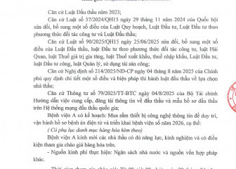 Thông báo chào giá gói thầu: Mua sắm thiết bị công nghệ thông tin để duy trì, vận hành hồ sơ bệnh án điện tử và triển khai Bệnh viện số năm 2026