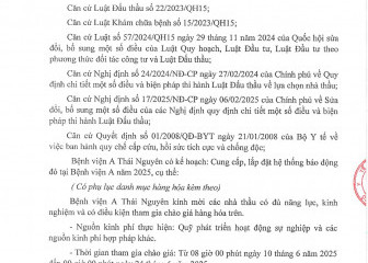 Thông báo mời chào hàng gói thầu: Cung cấp, lắp đặt hệ thống báo động đỏ tại Bệnh viện A năm 2025