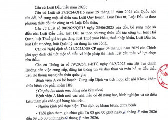 Thông báo mời chào hàng gói thầu: Cung cấp dịch vụ tích hợp, kết nối Kiosk khám chữa bệnh với phần mềm HIS