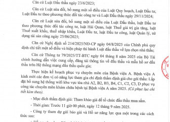 Thông báo mời chào giá gói thầu: Lắp đặt bổ sung hệ thống wifi khu vực tòa nhà A2, B2, B3, B4, C1, C2, C3, D phục vụ công tác chuyên môn khám chữa bệnh tại Bệnh viện A năm 2025