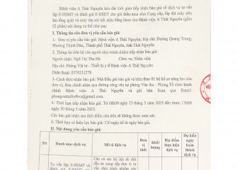 Thông báo mời chào giá gói thầu mua sắm Cung cấp, lắp đặt máy siêu âm tổng quát và máy tán sỏi tiết niệu bằng Laser cho Bệnh viện A Thái Nguyên