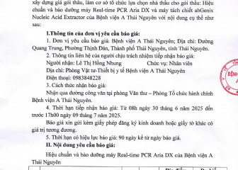 Thông báo mời chào giá gói thầu: Hiệu chuẩn và bảo dưỡng máy Real-time PCR Ảia DX và máy tách chiết abGenix Nucleic Acid Extractor của Bệnh viện A