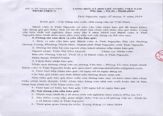 Thông báo mời chào giá gói thầu: Cung cấp hóa chất xét nghiệm theo máy lần 5 năm 2024 của Bệnh viện A
