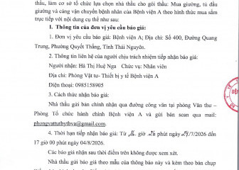 Thông báo mời chào giá gói thầu: Mua giường, tủ đầu giường và cáng vận chuyển bệnh nhân của Bệnh viện A