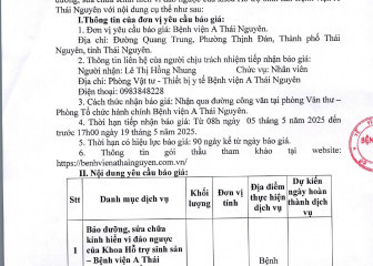 Thông báo mời chào giá gói thầu: Bảo dưỡng, sửa chữa kính hiển vi đảo ngược của khoa Hỗ trợ sinh sản-Bệnh viện A Thái Nguyên