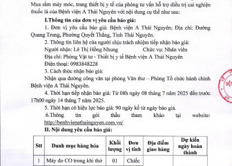 Thông báo mời chào giá gói thầu: Mua sắm máy móc, trang thiết bị y tế của phòng tư vấn hỗ trợ điều trị cai nghiện thuốc lá của Bệnh viện A