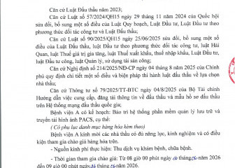 Thông báo mời chào giá gói thầu: Bảo trì hệ thống phần mềm quản lý lưu trữ và truyền tải hình ảnh PACS