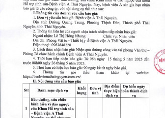 Thông báo mời chào hàng gói thầu: Bảo dưỡng, sửa chữa Kính hiển vi đảo ngược của khoa Hỗ trợ sinh sản Bệnh viện A Thái Nguyên