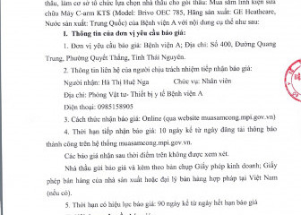 Thông báo mời chào giá gói thầu: Mua sắm linh kiện sửa chữa máy C-arm KTS của Bệnh viện A