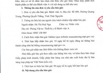 Thông báo mời chào giá gói thầu: Mua máy phân tích thành phần cơ thể của Bệnh viện A