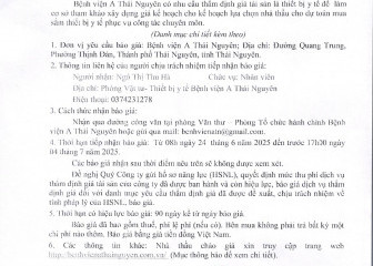 Thư mời báo giá Về việc cung cấp báo giá dịch vụ thẩm định giá tài sản là thiết bị y tế