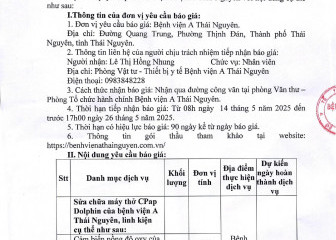 Thông báo mời chào giá gói thầu: Sửa chữa máy thở Cpap Dolphin của Bệnh viện A Thái Nguyên