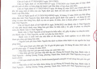Thông báo mời chào giá gói thầu: In biểu mẫu y tế, giấy tờ phục vụ chuyên môn cho Bệnh viện A Thái Nguyên