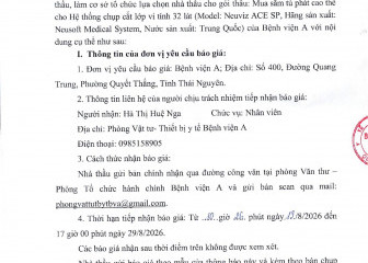 Thông báo mời chào giá gói thầu: Mua sắm tủ phát cao thế cho hệ thống chụp cắt lớp vi tính 32 lát