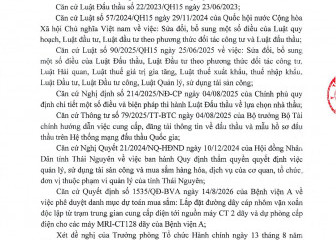 Thông báo mời chào giá gói thầu: Lắp đặt đường dây cáp nhôm vặn xoắn độc lập từ trạm trung gian cung cấp điện tới nguồn máy CT 2 dãy và dự phòng cấp điện cho các máy MRI-CT128 dãy.