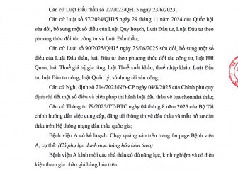Thông báo mời chào giá gói thầu: Chạy quảng cáo trên trang fanpage Bệnh viện A