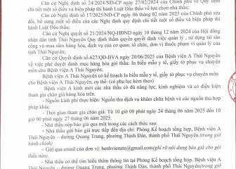 Thông báo mời chào hàng: In biểu mẫu y tế, giấy tờ phục vụ chuyên môn cho Bệnh viện A Thái Nguyên
