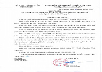 Thư mời gói thầu bảo hiểm cháy nổ bắt buộc cho tài sản của Bệnh viện A Thái Nguyên