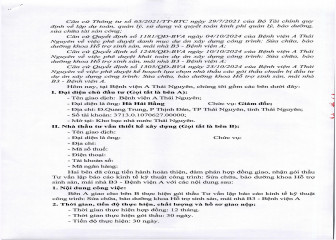 Thư mời tham gia gói thầu: Tư vấn lập báo cáo kinh tế kỹ thuật công trình: Sửa chữa, bảo dưỡng khoa Hỗ trợ sinh sản, mái nhà B3-Bệnh viện A Thái Nguyên