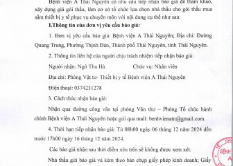 Thông báo mời chào hàng gói thầu Mua sắm thiết bị y tế phục vụ chuyên môn