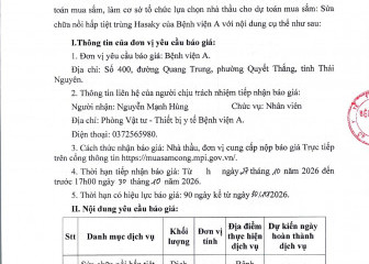 Thông báo mời chào giá gói thầu: Sửa chữa nồi hấp tiệt trùng Hasaky của Bệnh viện A
