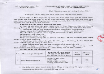 Thông báo mời chào giá gói thầu: Mua máy bơm cấp nước Hệ thống lọc nước dùng cho máy chạy thận của Bệnh viện A