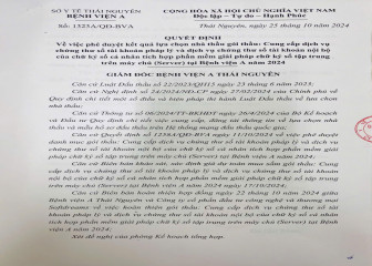 Quyết định phê duyệt kết quả lựa chọn nhà thầu gói thầu: Cung cấp dịch vụ chứng thư số tài khoản pháp lý và dịch vụ chứng thư số tài khoản nội bộ tại Bệnh viện A năm 2024