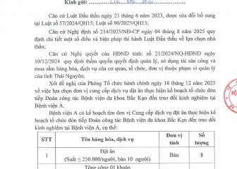 Thông báo mời chào hàng gói thầu: Cung cấp dịch vụ đặt ăn  đón tiếp Đoàn công tác Bệnh viện  đa khoa Bắc Kạn đến trao đổi kinh nghiệm tại Bệnh viện A