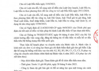 Thông báo mời chào giá gói thầu: Lắp đặt bổ sung hệ thống wifi khu vực tòa nhà A2, B2, B3, B4, C1, C2, C3, D phục vụ công tác chuyên mônkhams chữa bệnh