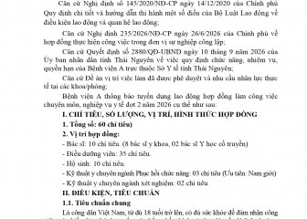 Thông báo về việc tuyển dụng lao động hợp đồng chuyên môn, nghiệp vụ (Đợt 2)