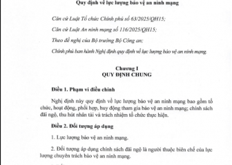 Nghị định quy định về lực lượng bảo vệ an ninh mạng