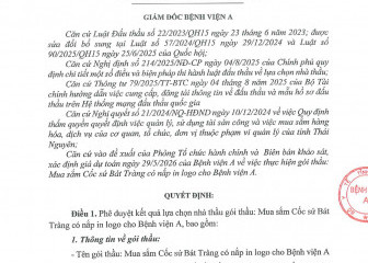Quyết định về việc phê duyệt kết quả lựa chọn nhà thầu của gói thầu: Mua sắm Cốc sứ Bát Tràng có nắp in logo cho Bệnh viện A