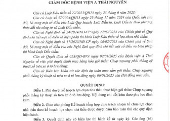 Quyết định về việc phê duyệt kế hoạch lựa chọn nhà thầu gói thầu: Chụp xquang phổi thẳng kỹ thuật số trên xe ô tô lưu động