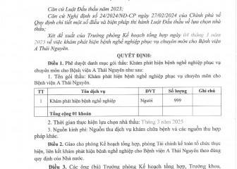 Quyết định về việc phê duyệt danh mục gói thầu: Khám phát hiện bệnh nghề nghiệp phục vụ chuyên môn cho Bệnh viện A