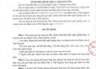 Quyết định về việc phê duyệt dự toán mua sắm: In biểu mẫu, giấy tờ phục vụ chuyên môn cho Bệnh viện A Thái Nguyên